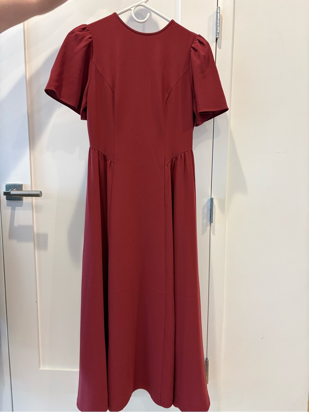 Wilfred Deep Red Midi Dress with Puff Sleeves